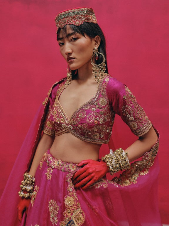 Organza chevron lehenga