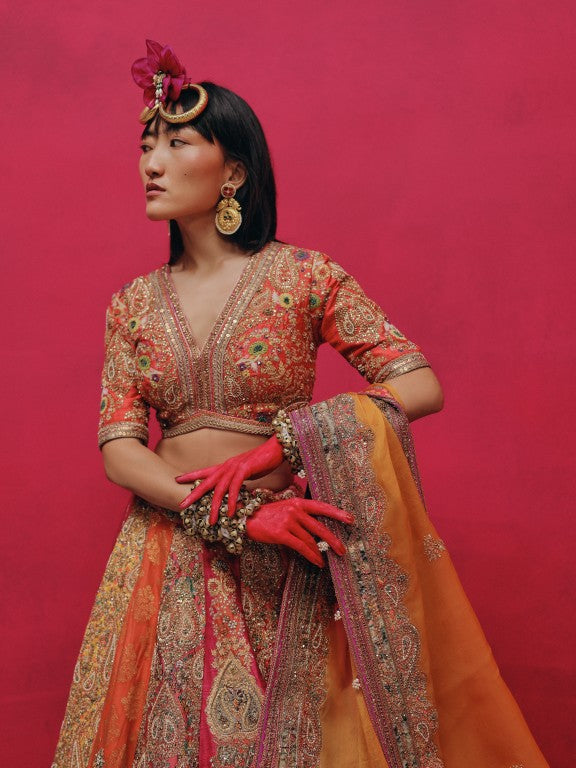 Multi embroidery 18 kali lehenga set