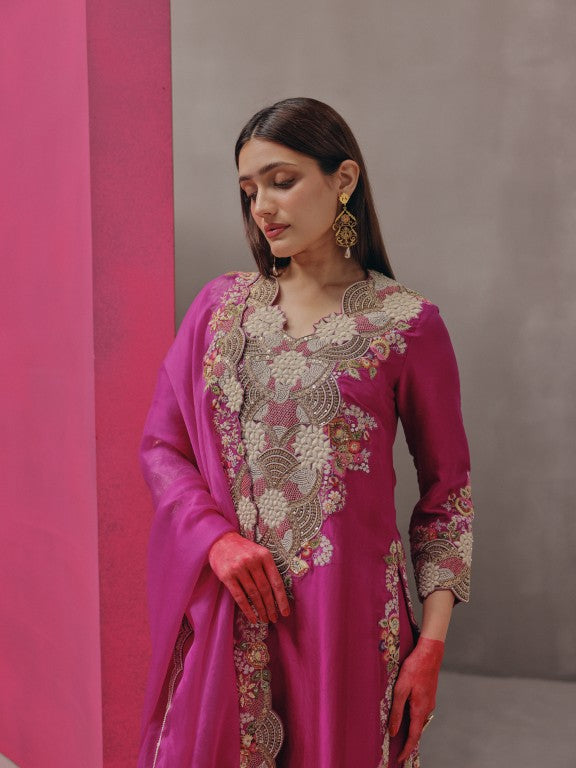 White Moti Straight kurta with pants and dupatta