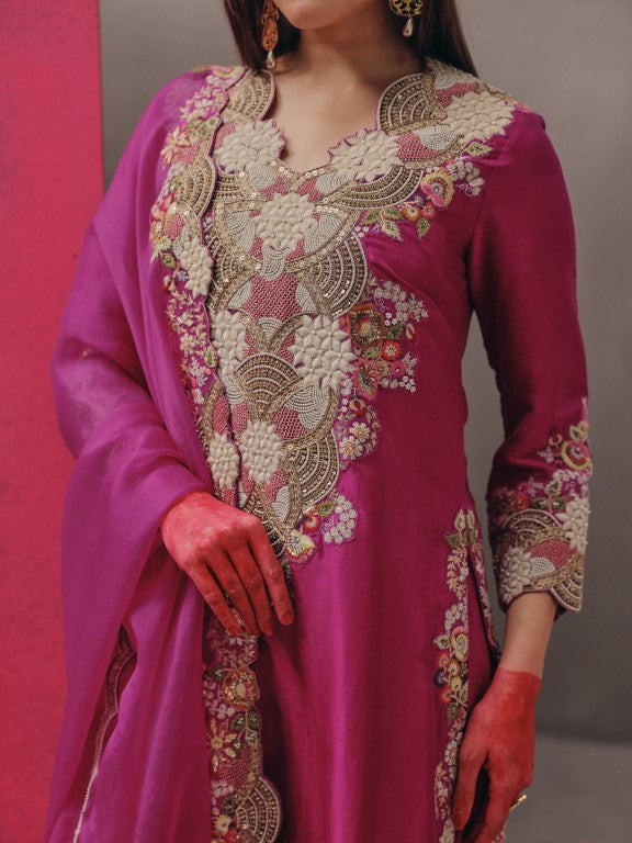 White Moti Straight kurta with pants and dupatta