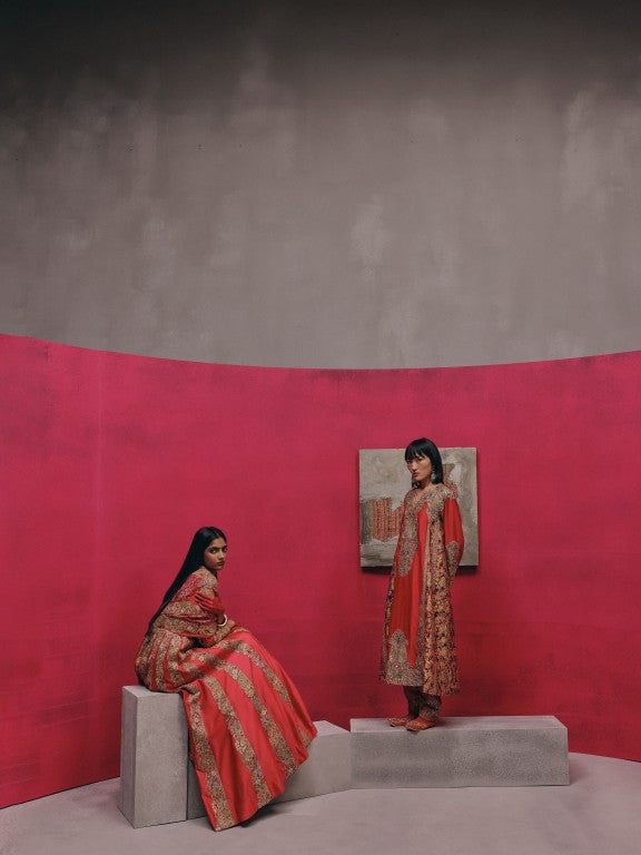 Red Ikat Brocade Side Panel Kurta