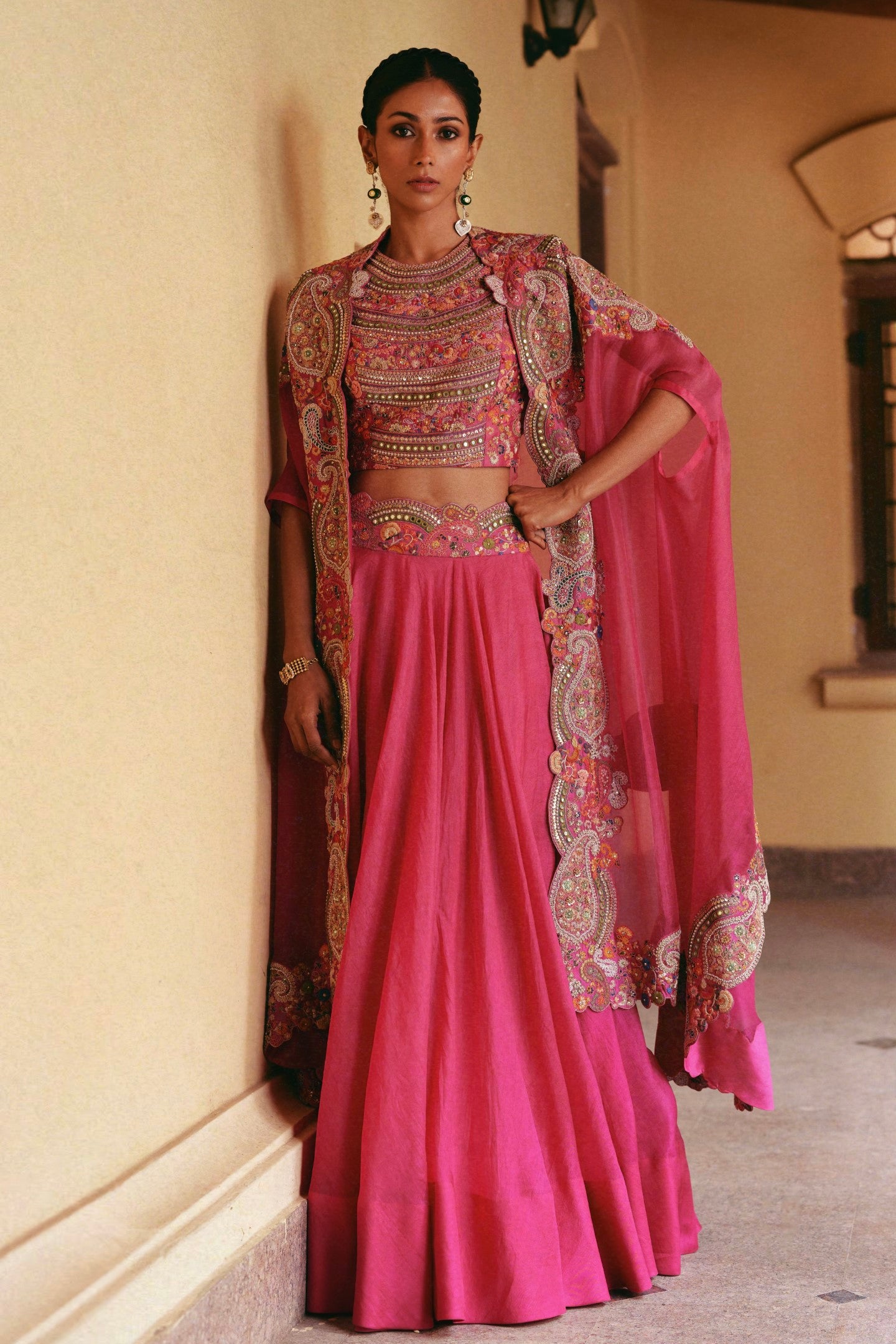 Heavy Cape With Blouse And Skirt