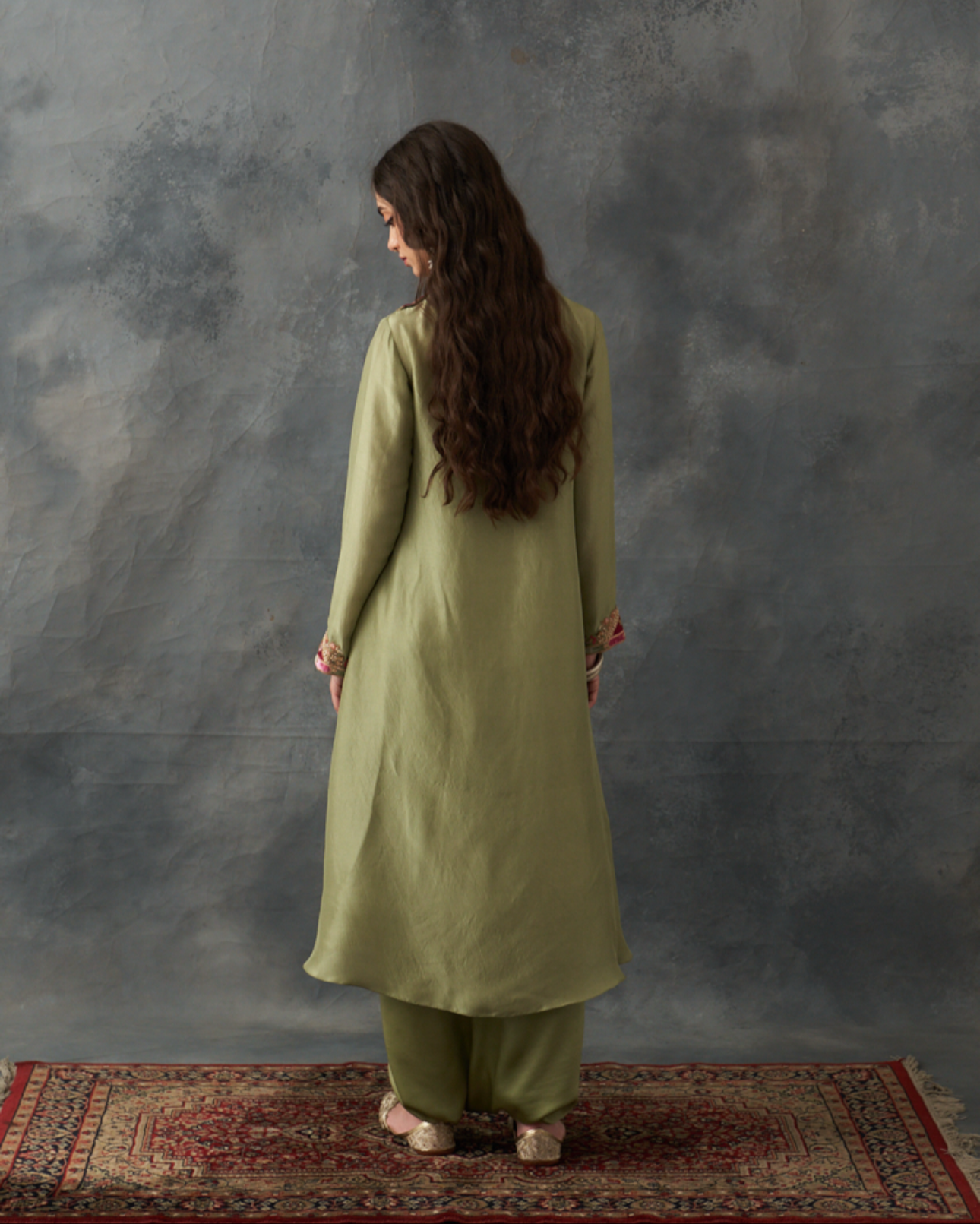 Velvet Patchwork Festive Pret Diamond Shaped Kurta With Draped Skirt