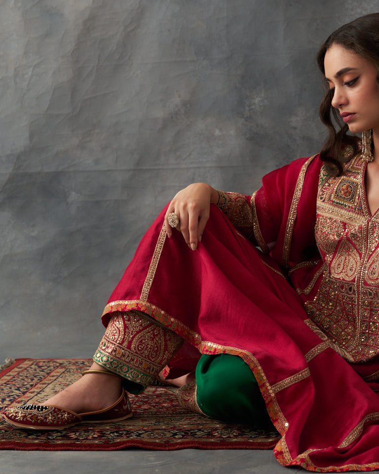 Gulrez Pakistani Kurta Set With Heavy Embroidered Bottom & Dupatta