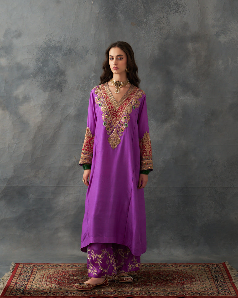 Gulrez V-Neck Patchwork Kurta Set