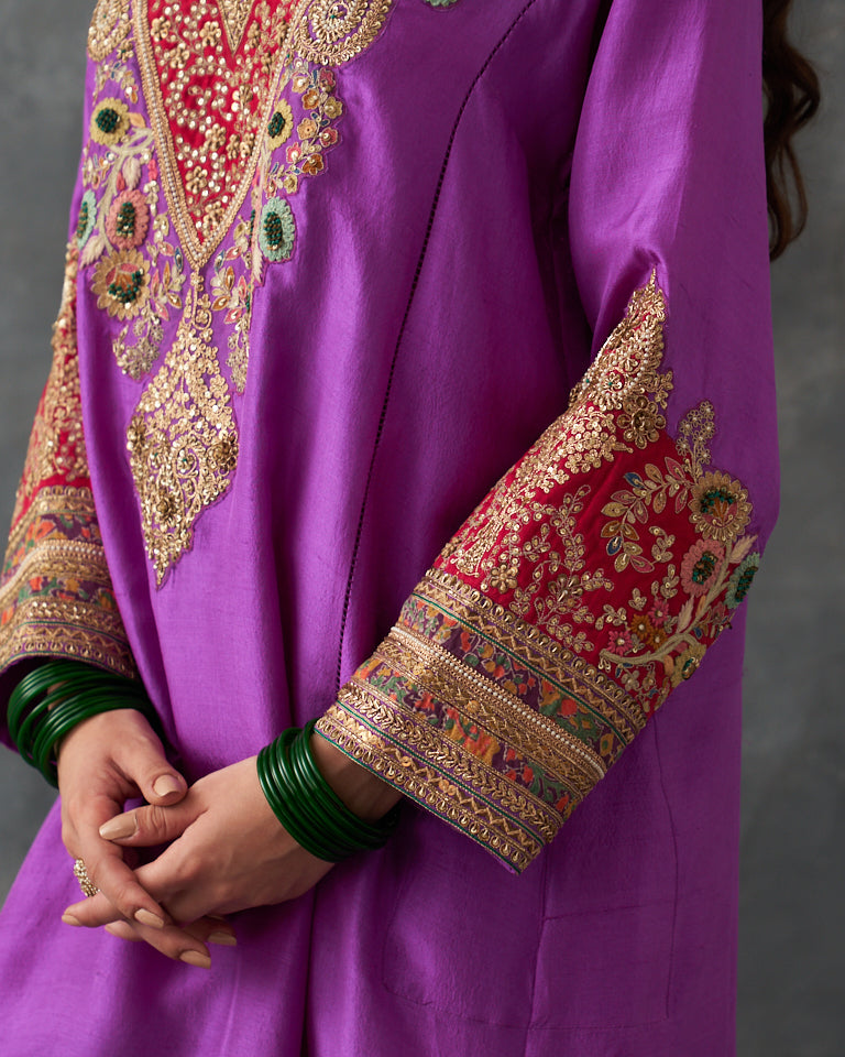 Gulrez V-Neck Patchwork Kurta Set