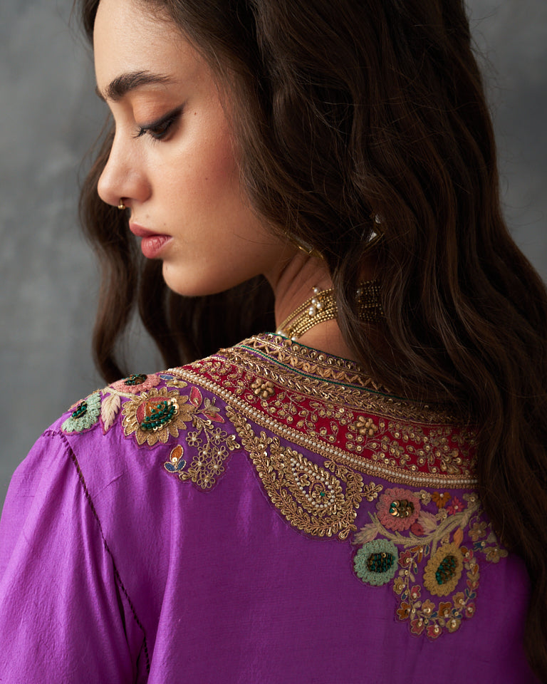 Gulrez V-Neck Patchwork Kurta Set