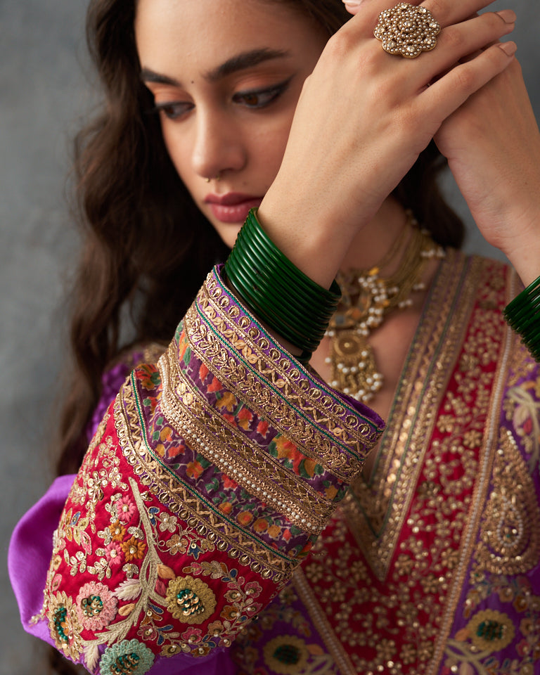 Gulrez V-Neck Patchwork Kurta Set