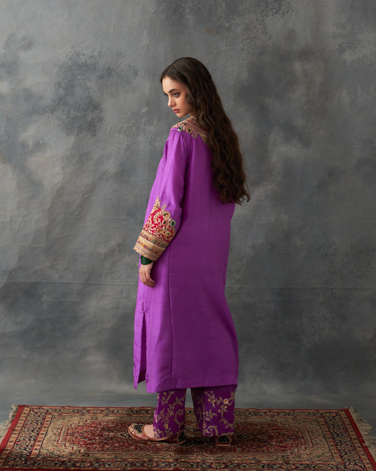 Gulrez V-Neck Patchwork Kurta Set