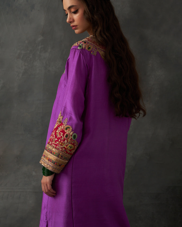 Gulrez V-Neck Patchwork Kurta Set