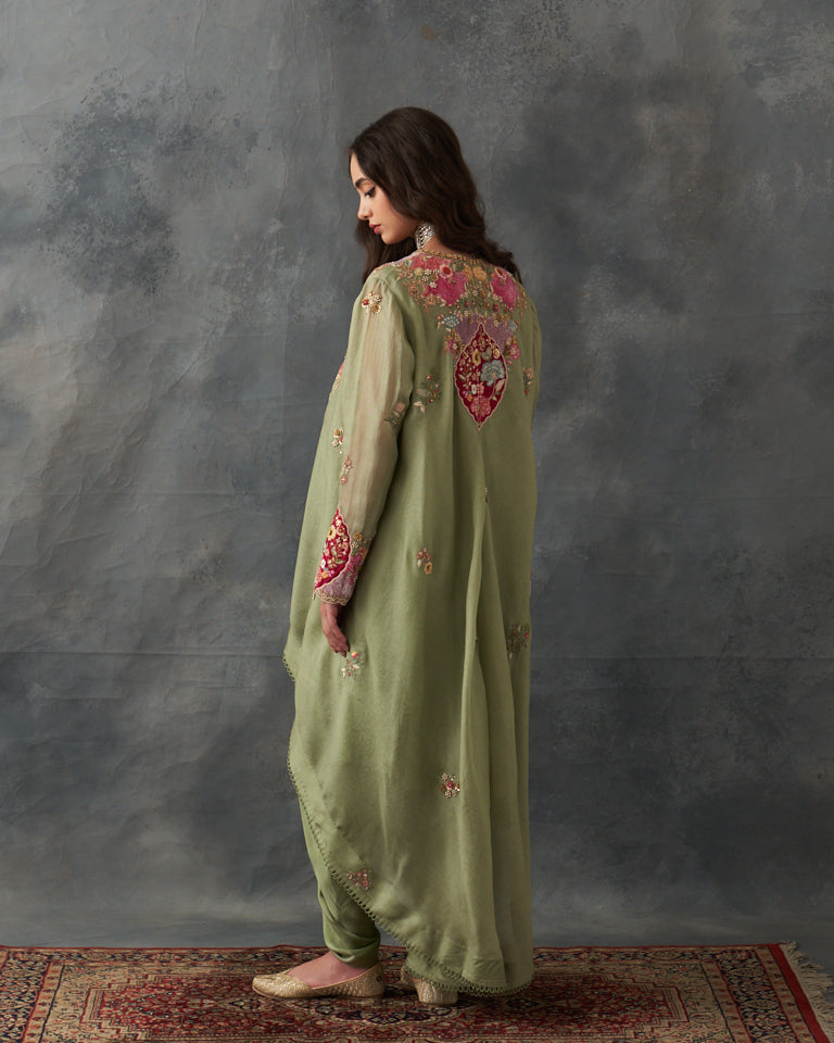 Velvet Patchwork Asymetrical Kurta With Dhoti Pants