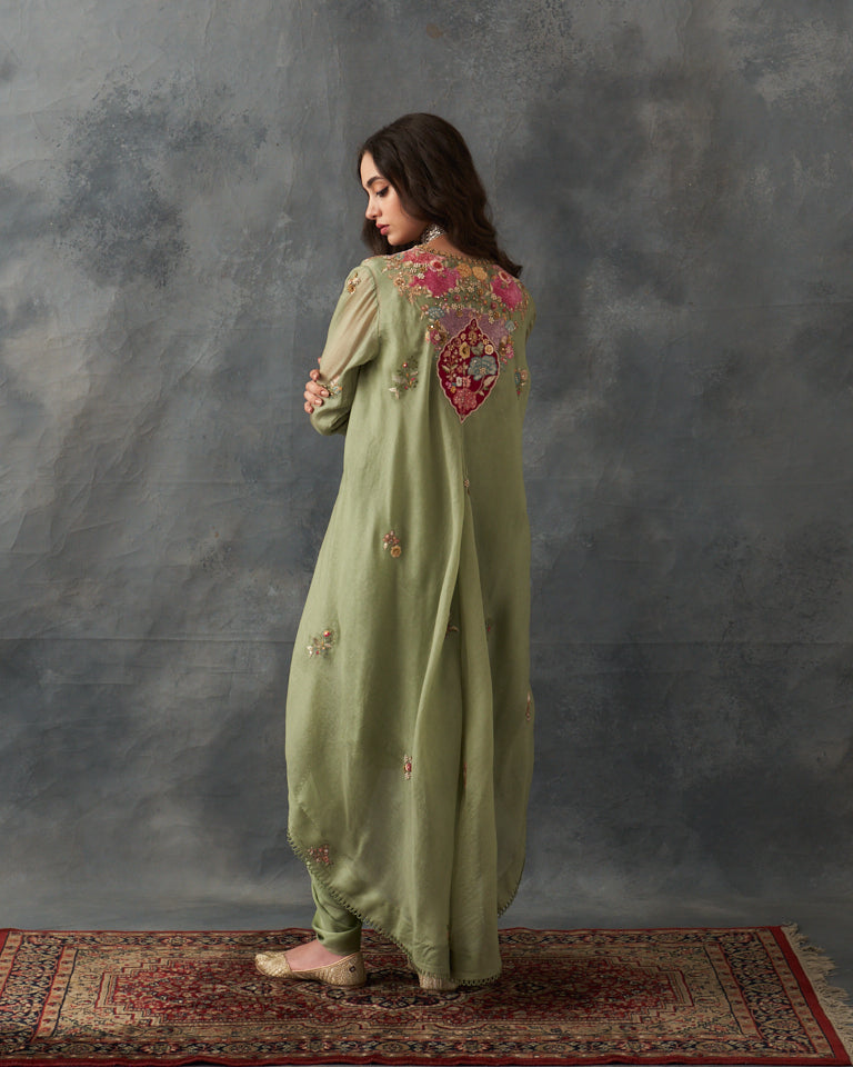 Velvet Patchwork Asymetrical Kurta With Dhoti Pants