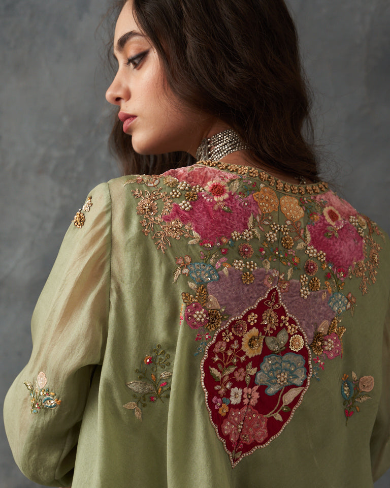 Velvet Patchwork Asymetrical Kurta With Dhoti Pants