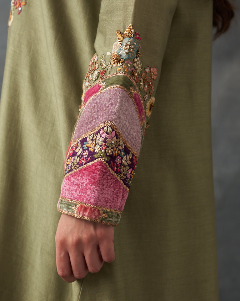 Velvet Patchwork Kurta With Pants & Dupatta