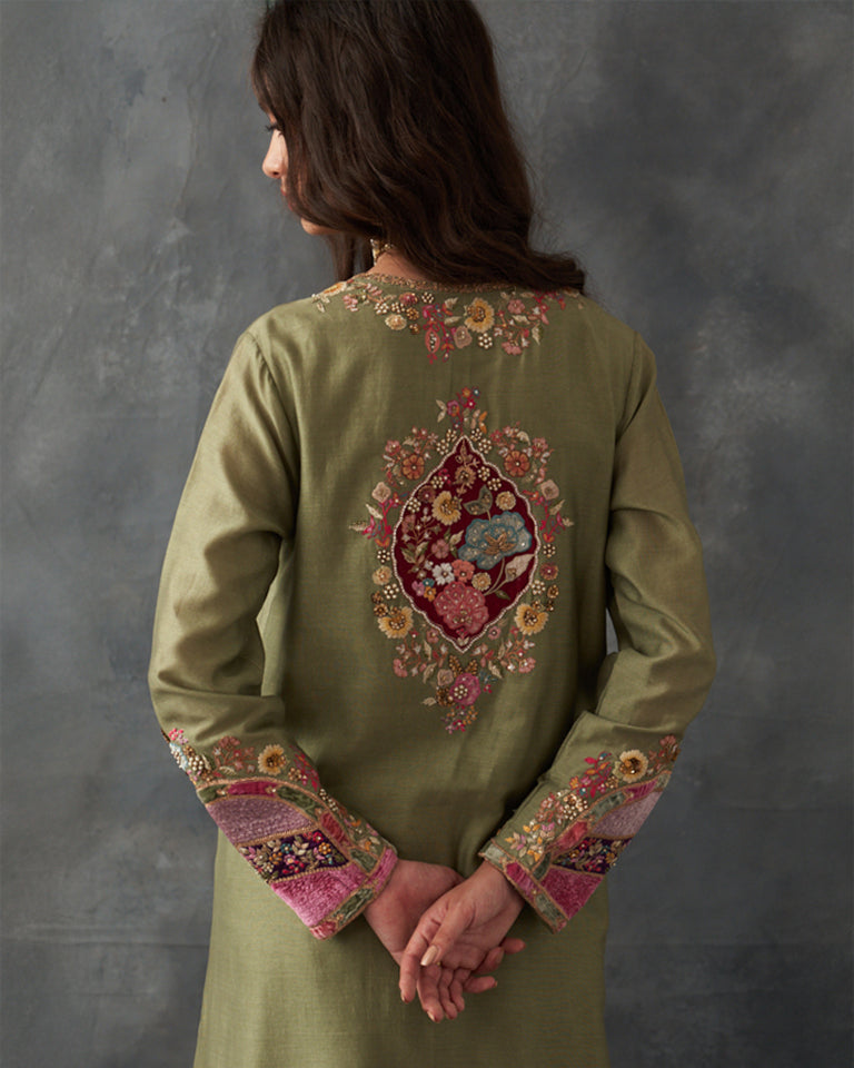 Velvet Patchwork Kurta With Pants & Dupatta