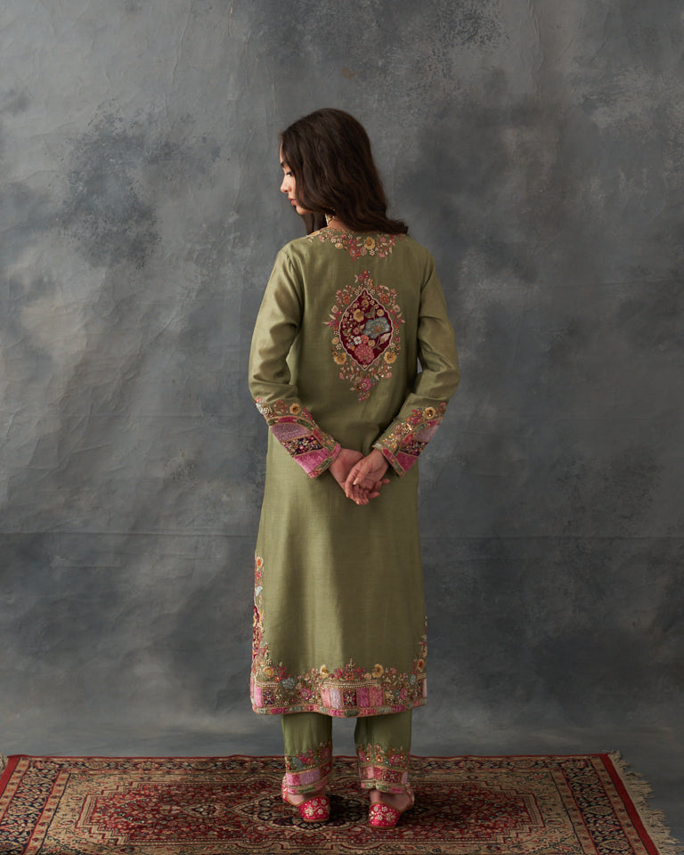 Velvet Patchwork Kurta With Pants & Dupatta