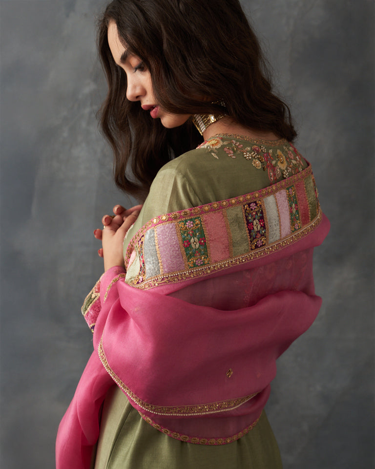 Velvet Patchwork Kurta With Pants & Dupatta