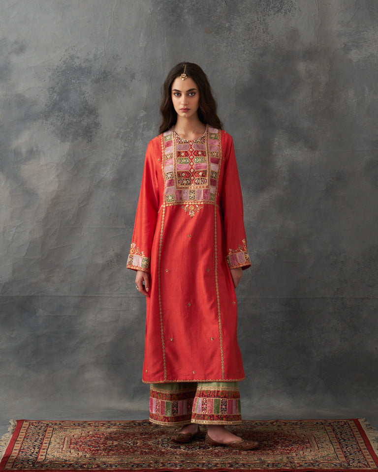 Velvet Patchwork Pakistani Kurta Set With Heavy Bottom & Dupatta