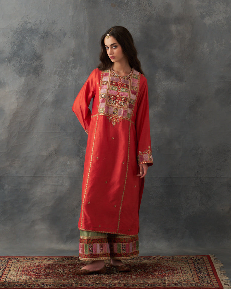 Velvet Patchwork Pakistani Kurta Set With Heavy Bottom & Dupatta