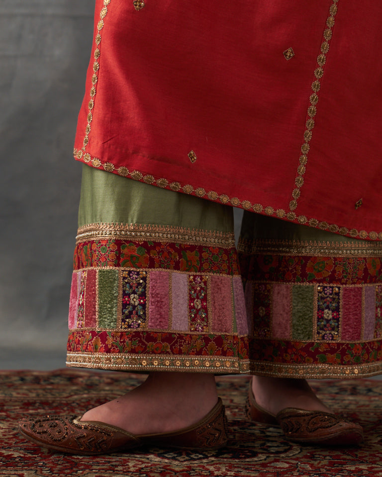 Velvet Patchwork Pakistani Kurta Set With Heavy Bottom & Dupatta