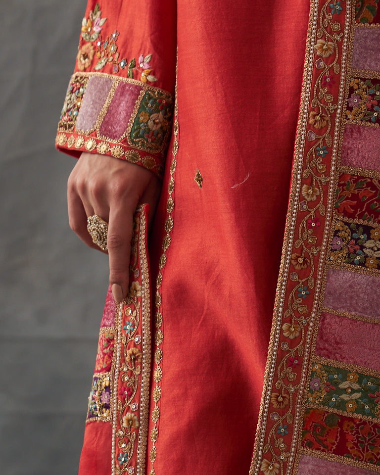 Velvet Patchwork Pakistani Kurta Set With Heavy Bottom & Dupatta