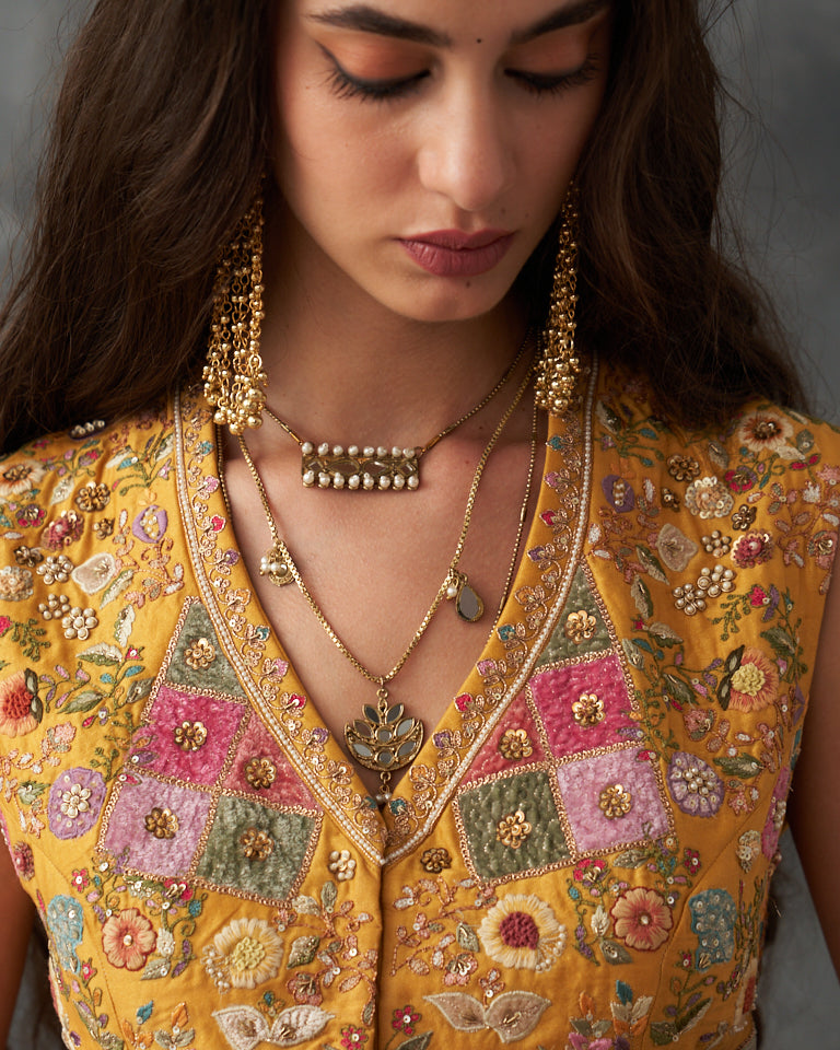 Velvet Patchwork Jacket With Cape & Harem Pants