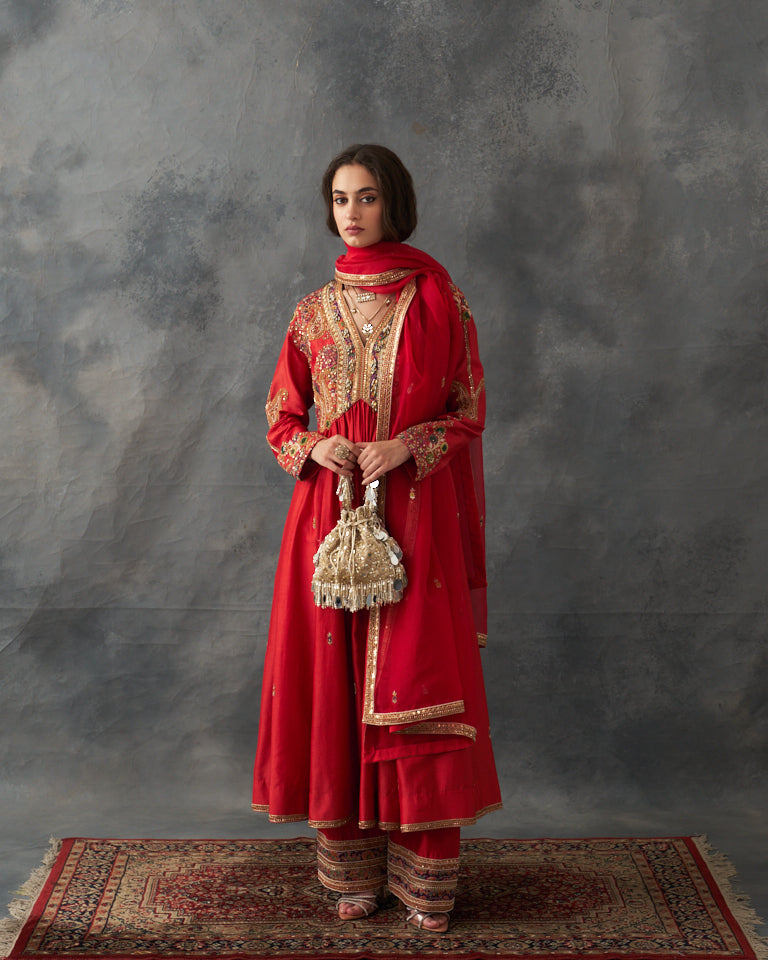 Gulrez Front Gathered Kalidar Set With Heavy Embroidered Bottom & Dupatta