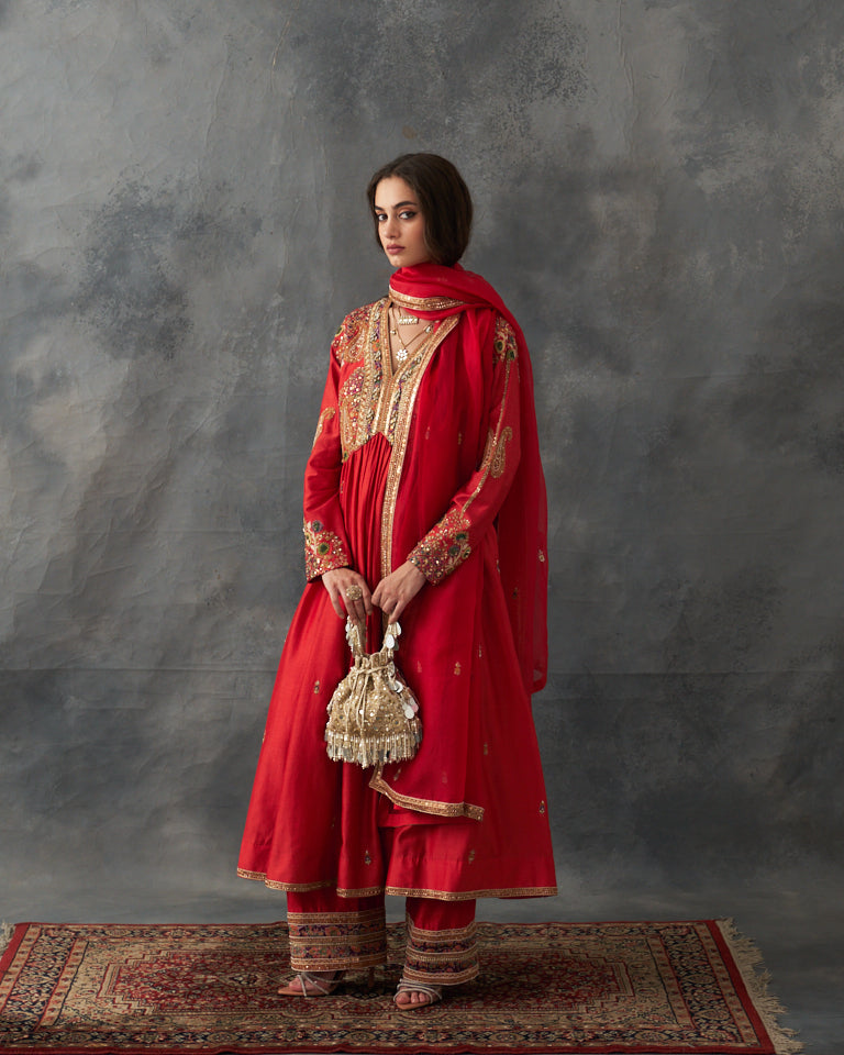 Gulrez Front Gathered Kalidar Set With Heavy Embroidered Bottom & Dupatta