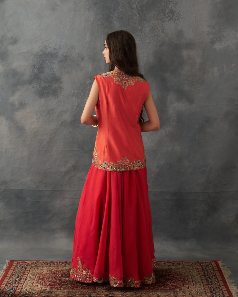 Gulrez Short Jacket With Cape & Embroidered Sharara Set