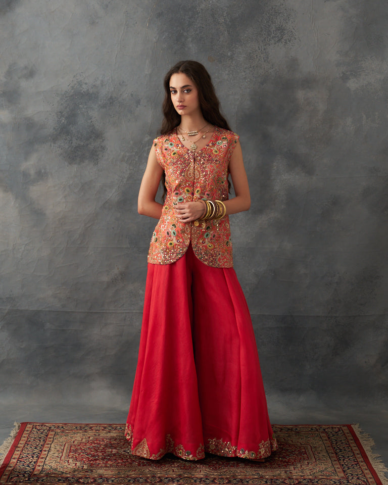 Gulrez Short Jacket With Cape & Embroidered Sharara Set