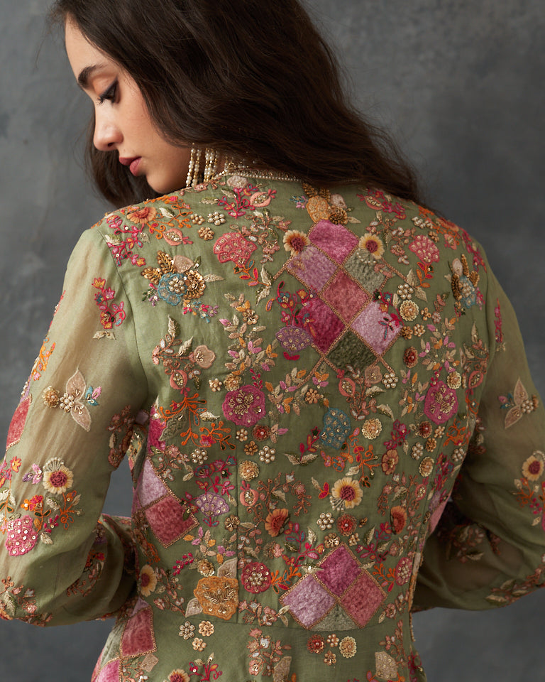 Velvet Patchwork Peplum With Heavy Embroidered Sharara