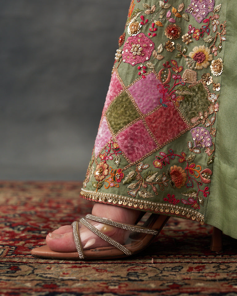 Velvet Patchwork Peplum With Heavy Embroidered Sharara