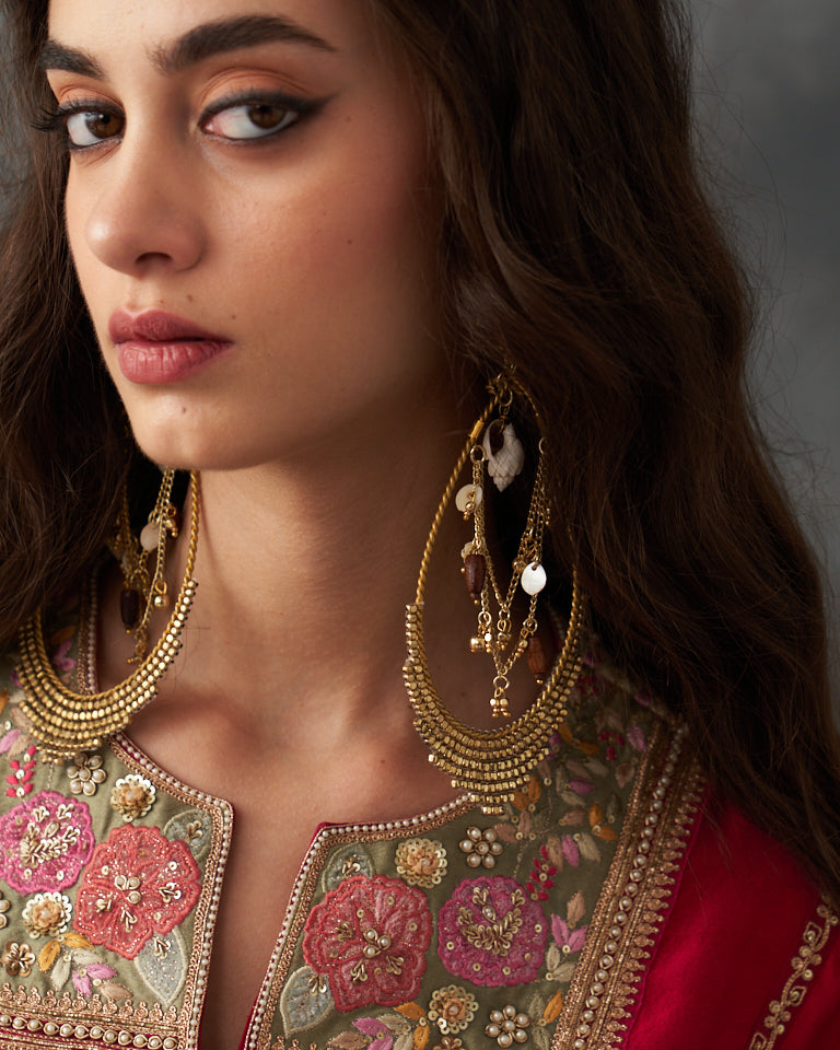 Velvet Patchwork  Asymetrical Kurta With Embroidered Pants