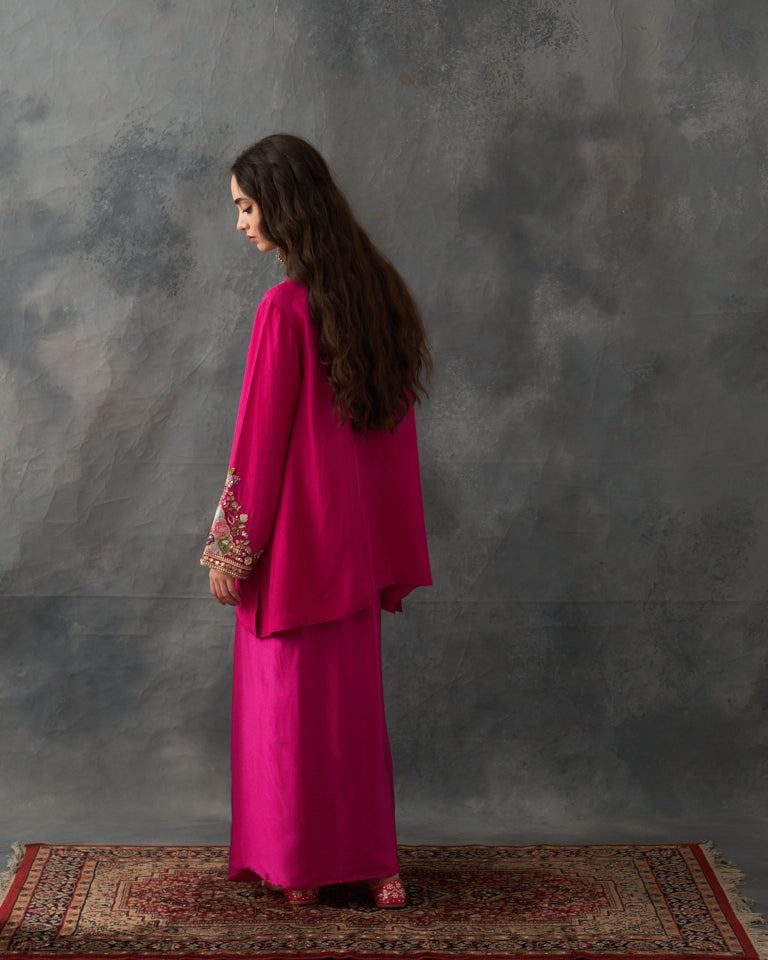 Velvet Patchwork Festive Pret Short Kurti With Draped Skirt