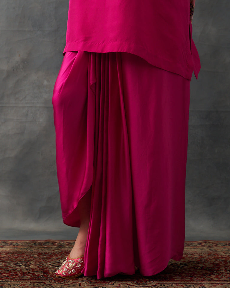 Velvet Patchwork Festive Pret Short Kurti With Draped Skirt