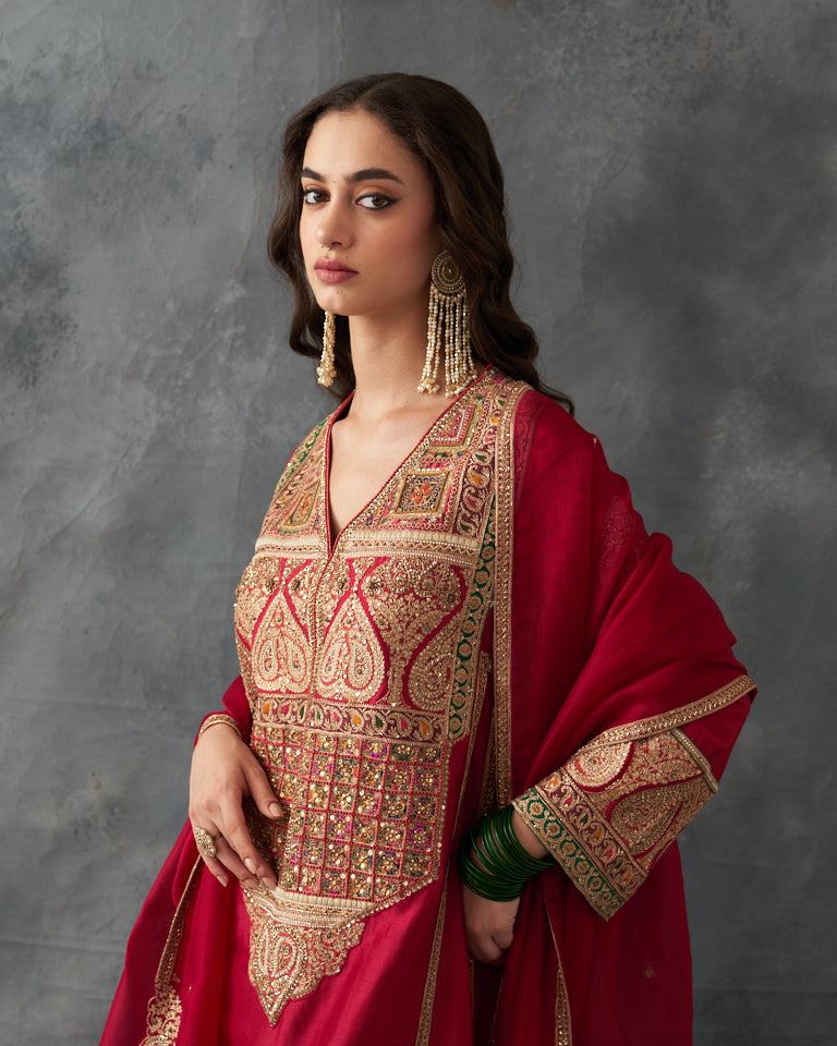 Gulrez Pakistani Kurta Set With Heavy Embroidered Bottom & Dupatta