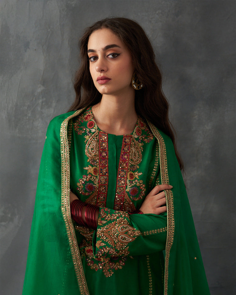 Gulrez A-Line Kurta Set With Pants & Dupatta