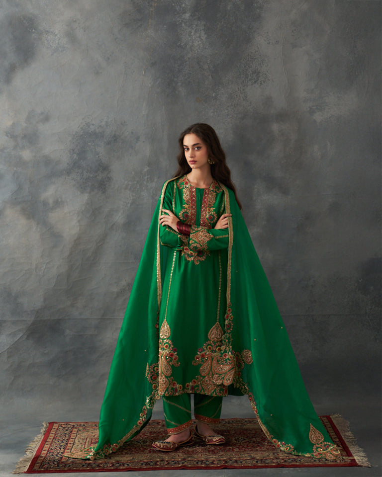 Gulrez A-Line Kurta Set With Pants & Dupatta