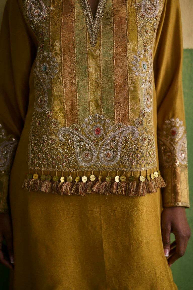 Brocade Asymetrical Kurta With Dhoti.