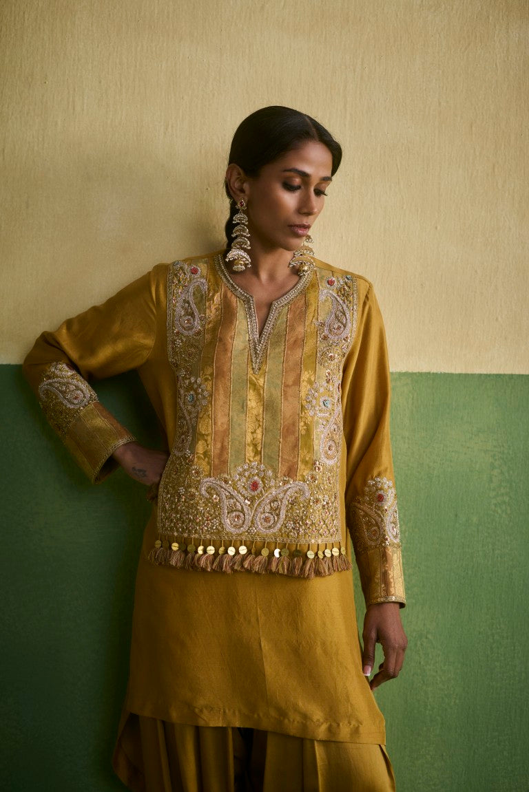 Brocade Asymetrical Kurta With Dhoti.
