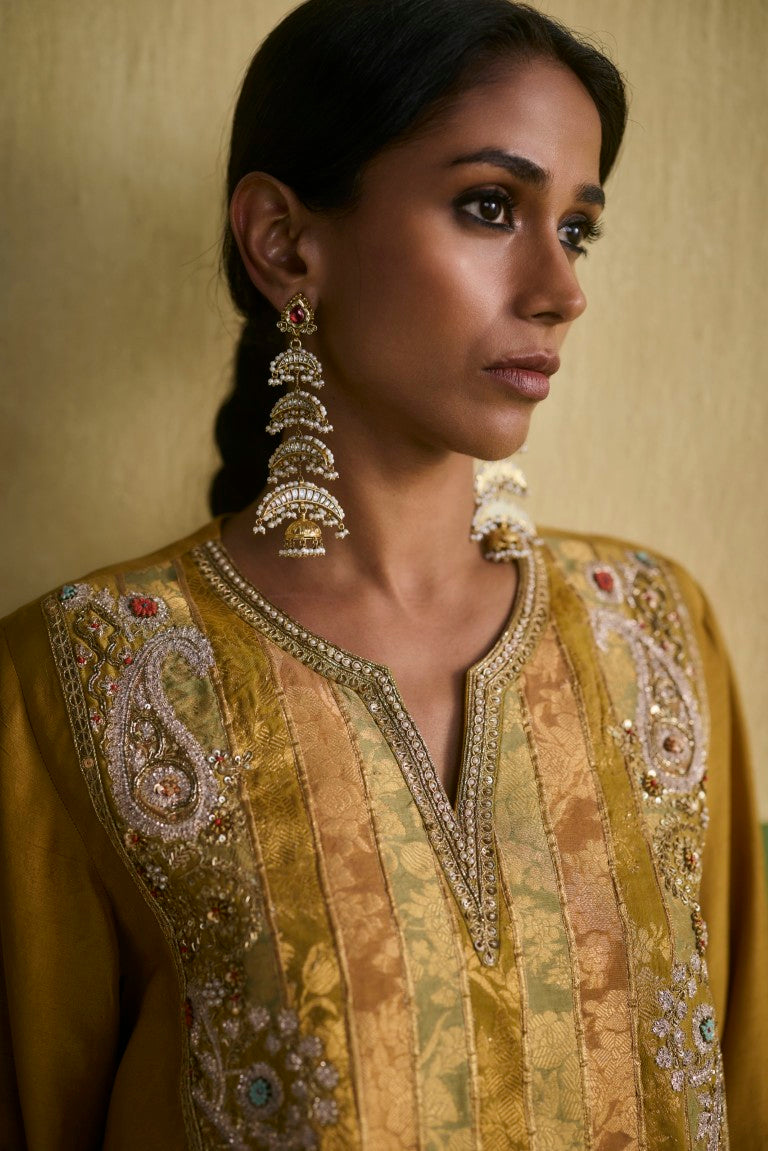 Brocade Asymetrical Kurta With Dhoti.