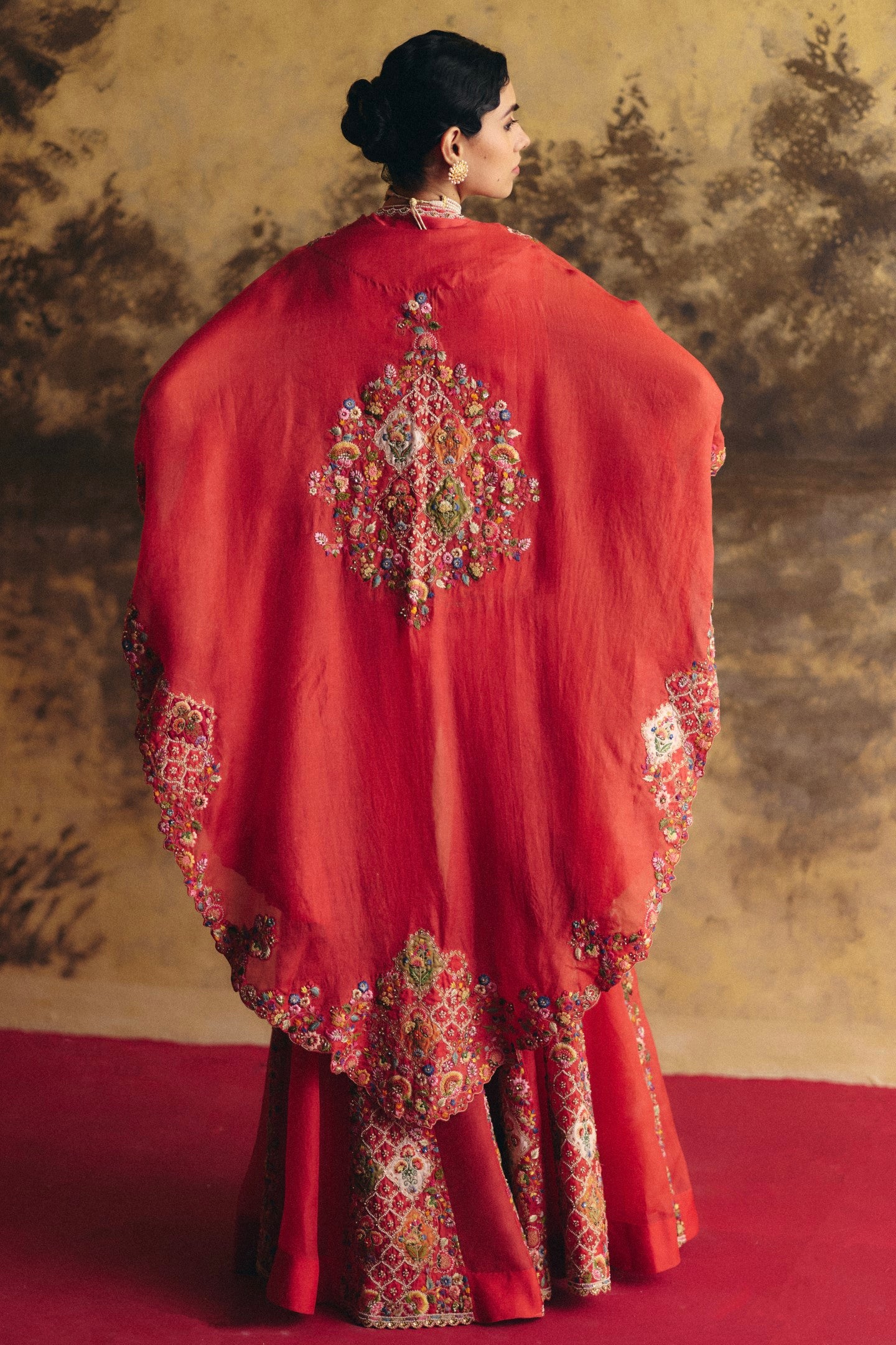 Short jacket with cape  and gusset sharara