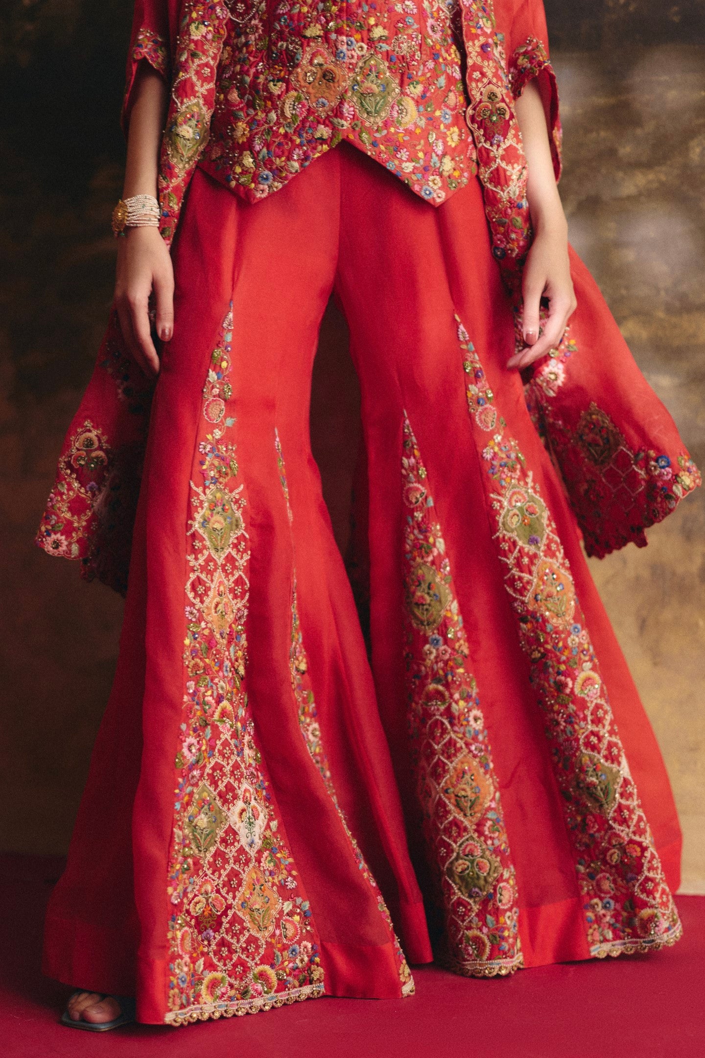 Short jacket with cape  and gusset sharara