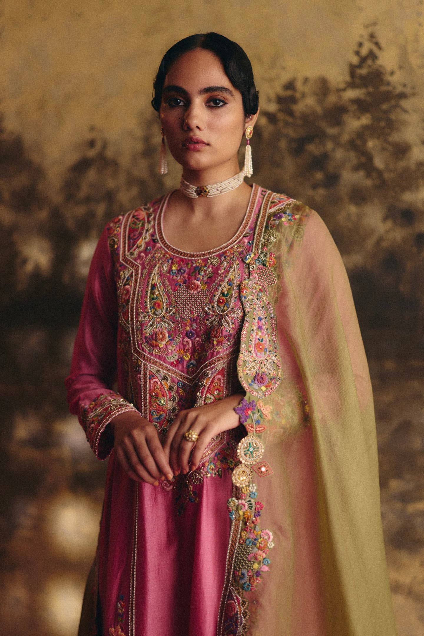 Long firan kurta with  pants and dupatta