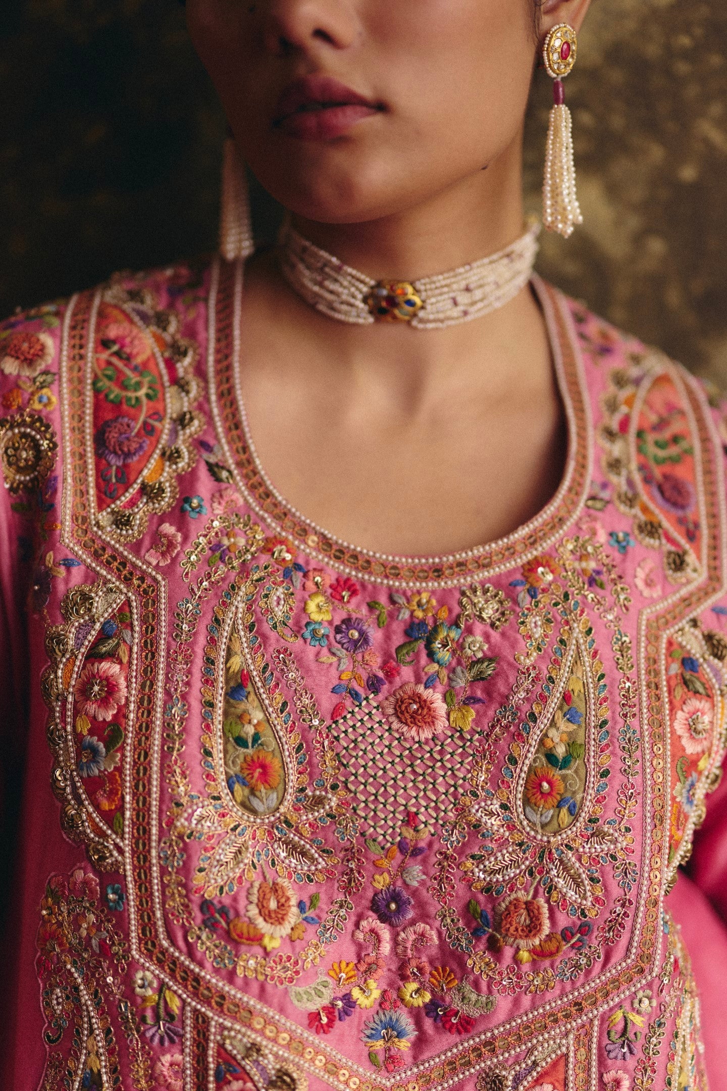 Long firan kurta with  pants and dupatta