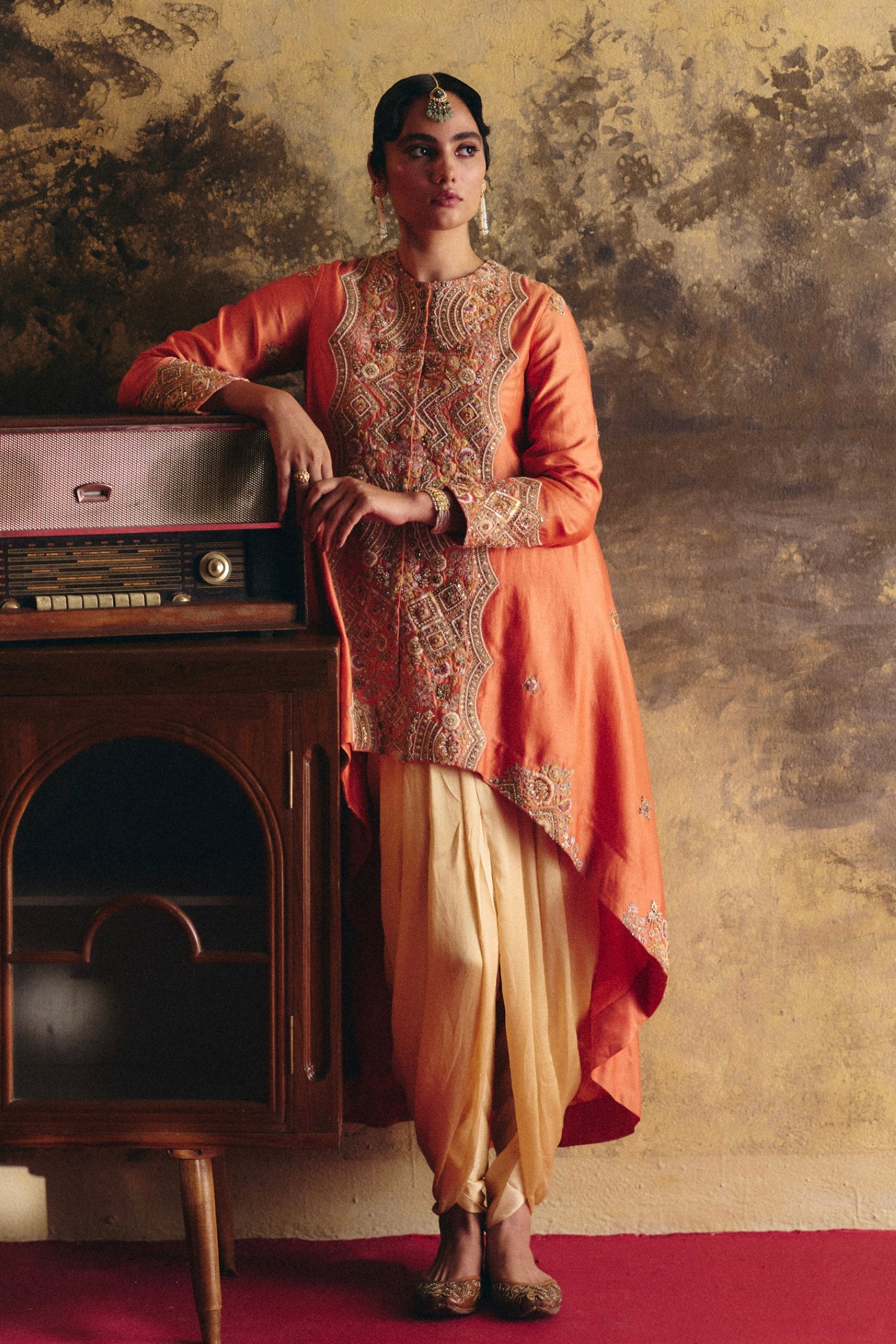 High low jacket with dhoti