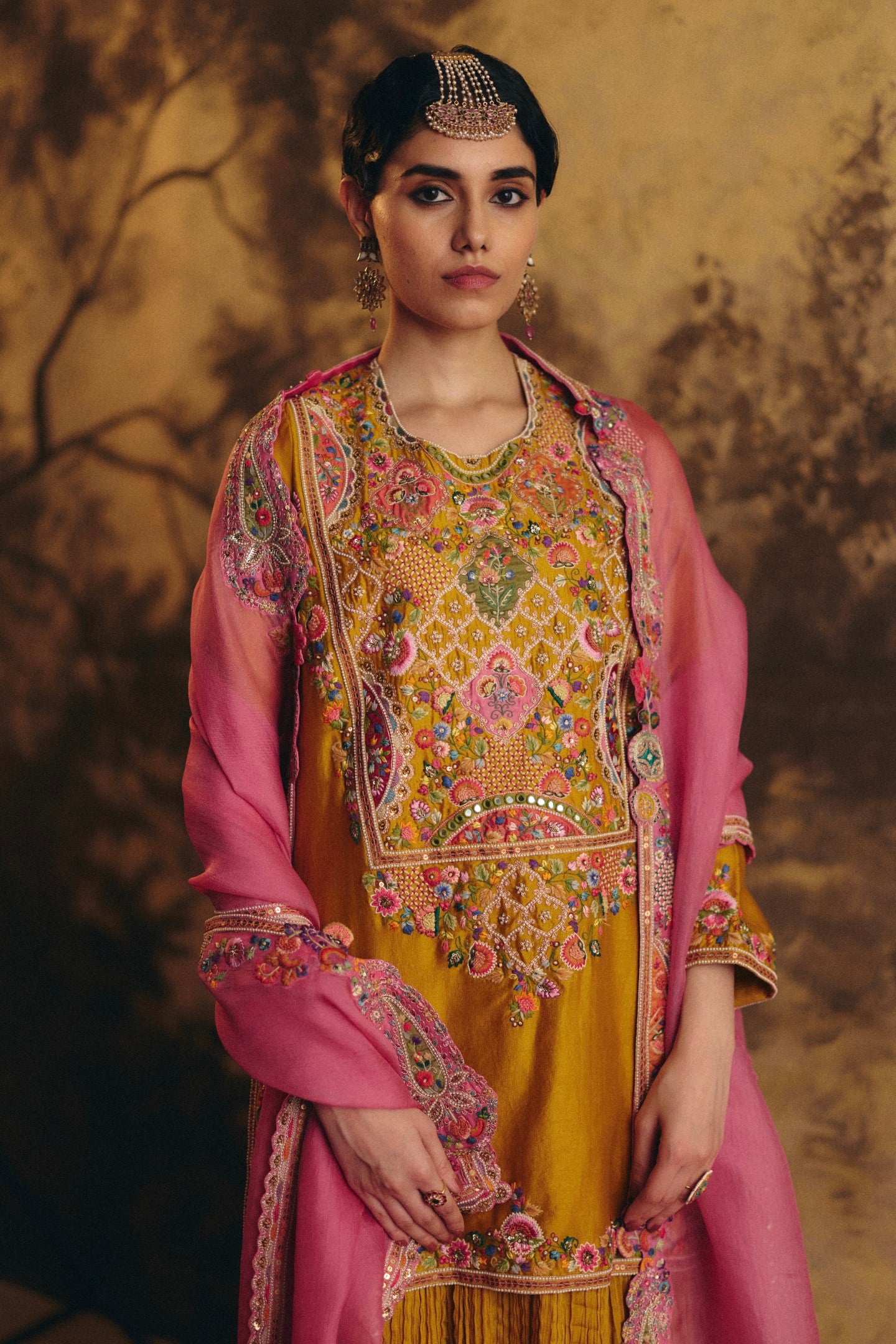 Short kurti with crushed  skirt and dupatta