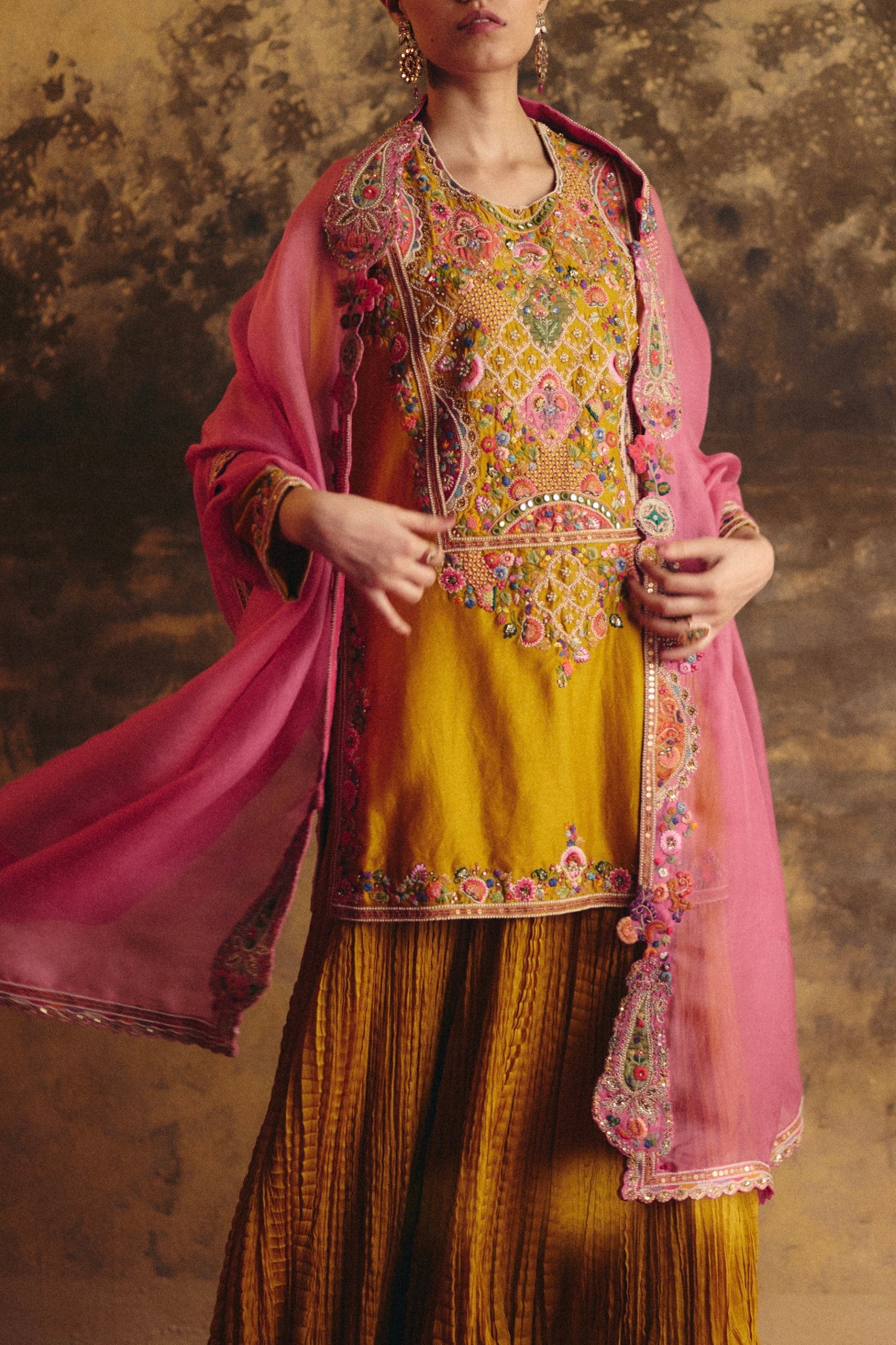 Short kurti with crushed  skirt and dupatta