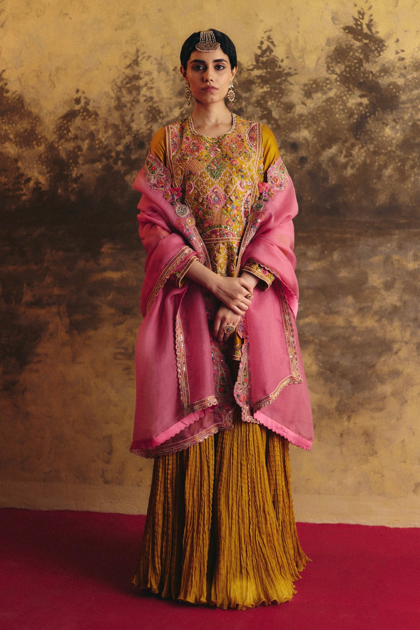 Short kurti with crushed  skirt and dupatta