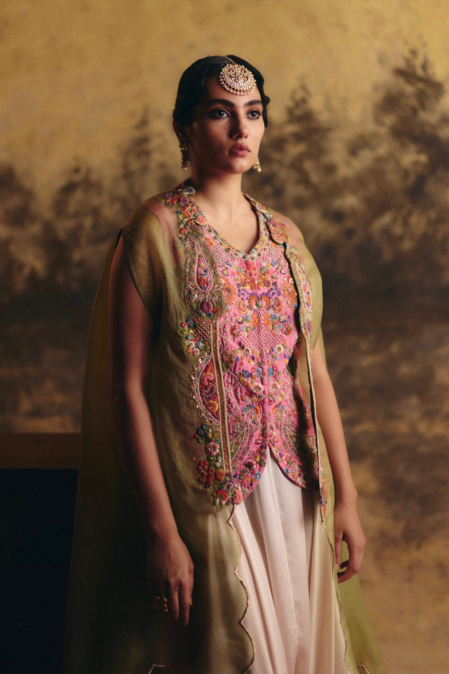 Short jacket with dhoti and cape